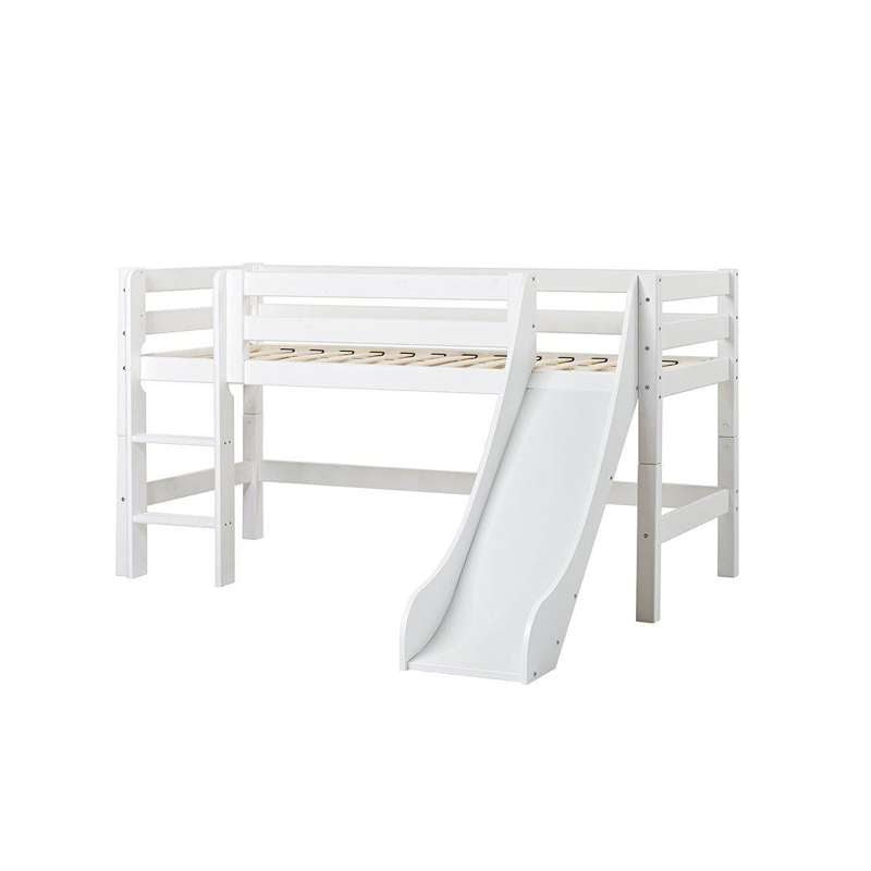 Hoppekids Eco Luxury Halvhøj Seng . Rutsjebane 90x200 . Fleksibel Indlægsbund Hvid - Hoppekids Senge  - 5706558026619