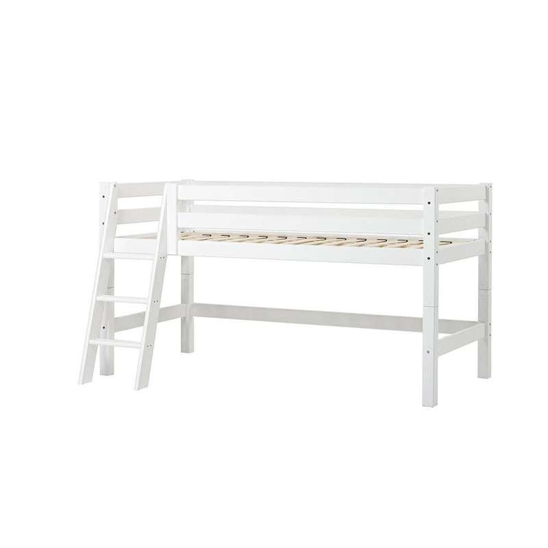 Hoppekids Eco Luxury Halvhøj Seng 90x200 . Skrå Stige Fleksibel Indlægsbund Hvid - Hoppekids Senge  - 5706558026916