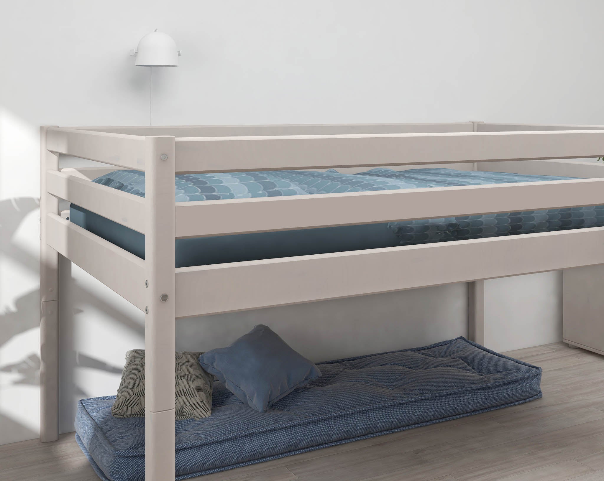 Grey Washed Pin Flexa Halvhøj Seng 140 Bredde 210 120 160 E - Flexa Senge  - 5706459123158