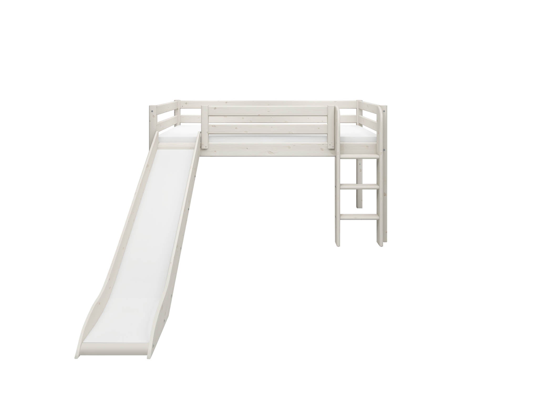 Hvid Flexa Halvhøj Seng Med Lige Stige Rutsjebane 210 120 249 White Washed Pine - Flexa Senge  - 5706459049762