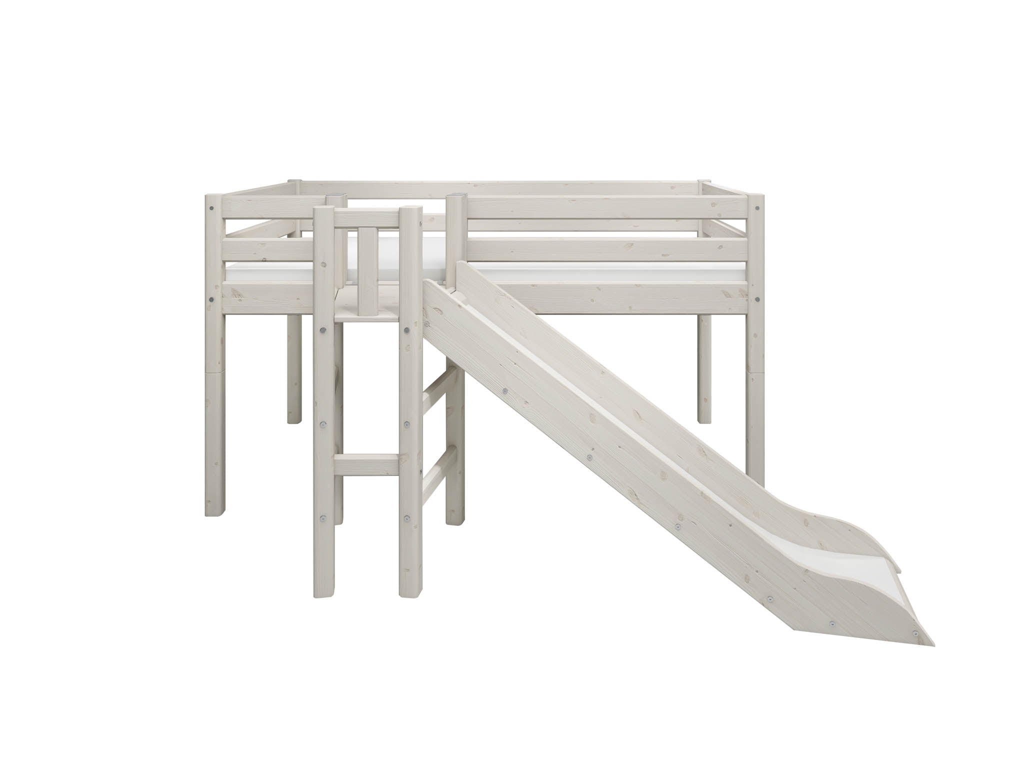 Hvid Flexa Halvhøj Seng Med Platform 242 120 174 White Washed Pine - Flexa Senge  - 5706459063362