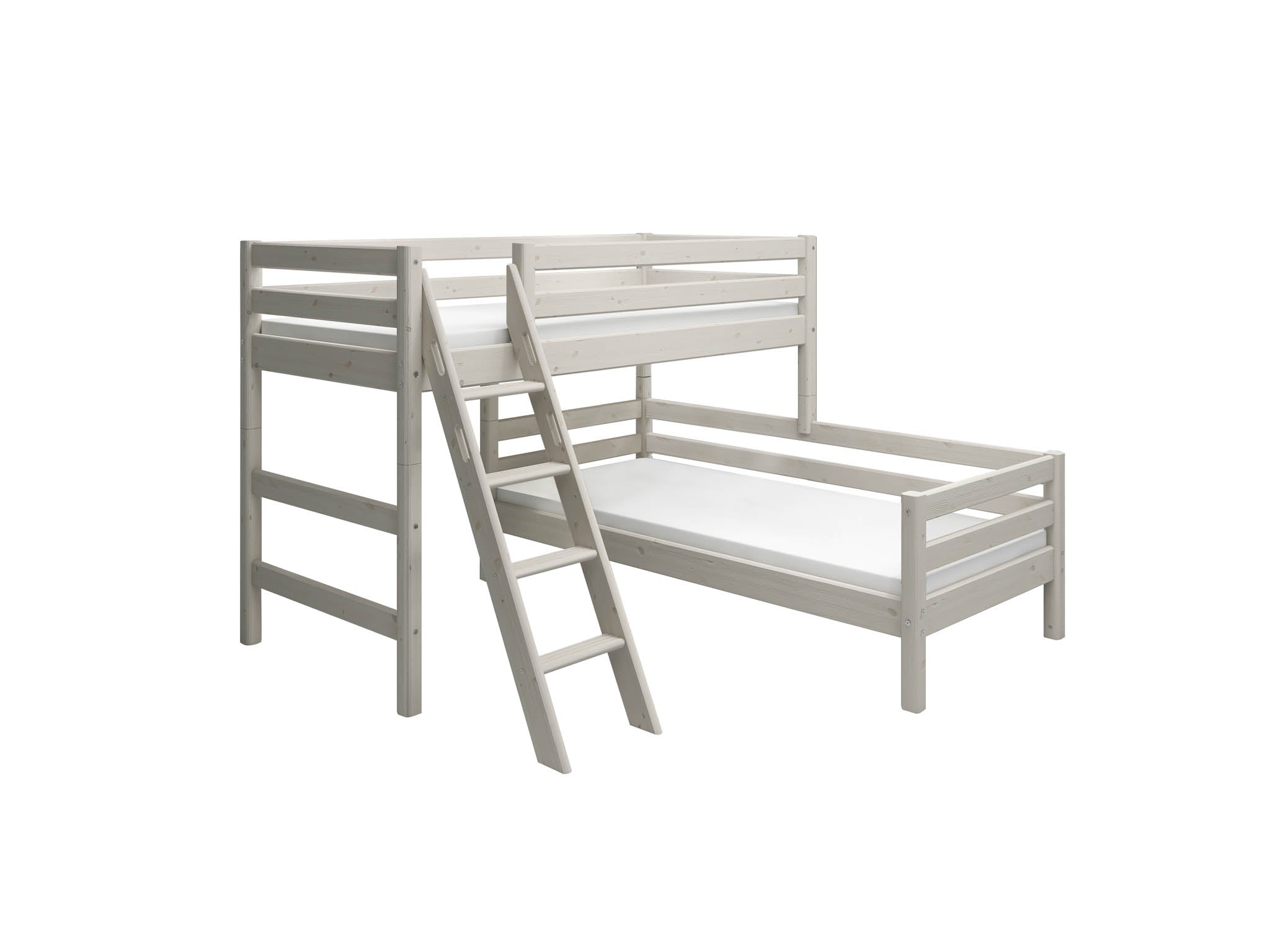 Hvid Flexa Mellemhøj Seng Med Enkeltseng 375 143 157 White Washed Pine - Flexa Senge  - 5706459068930