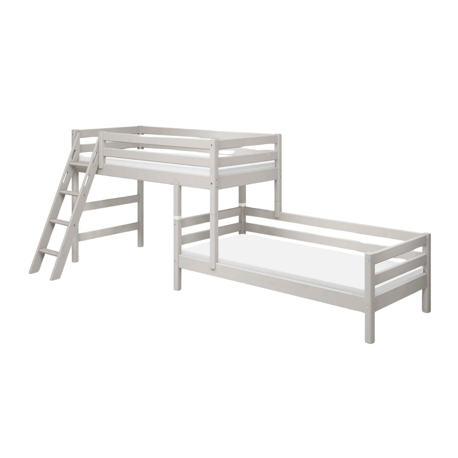 Grey Washed Pin Flexa Mellemhøj Seng Med Enkeltseng 375 143 157 E - Flexa Senge  - 5706459127866