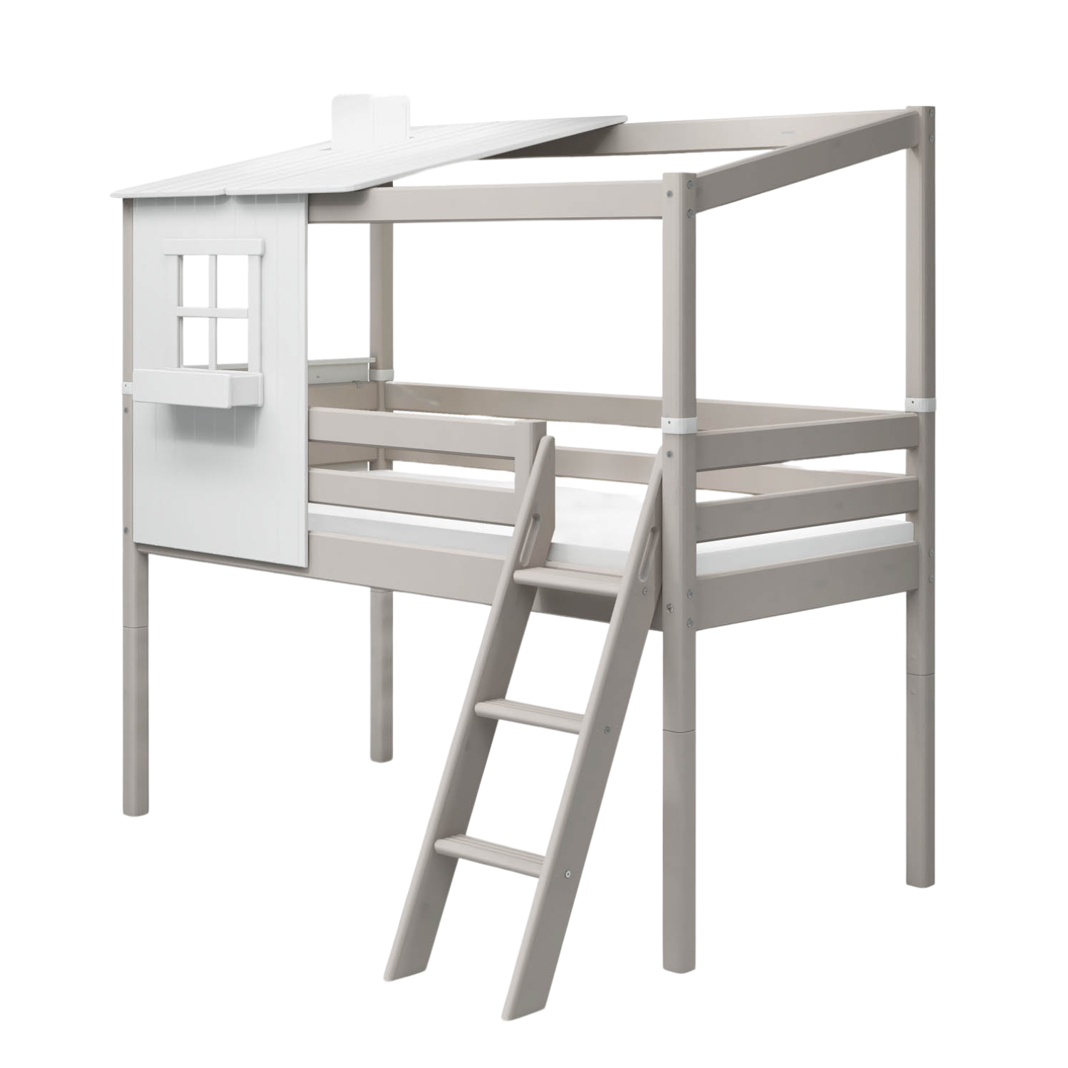 Hvid Flexa Halvhøj Seng Med Halvt Hus 210 206 149 White Grey Washed Pine - Flexa Senge  - 5706459130071