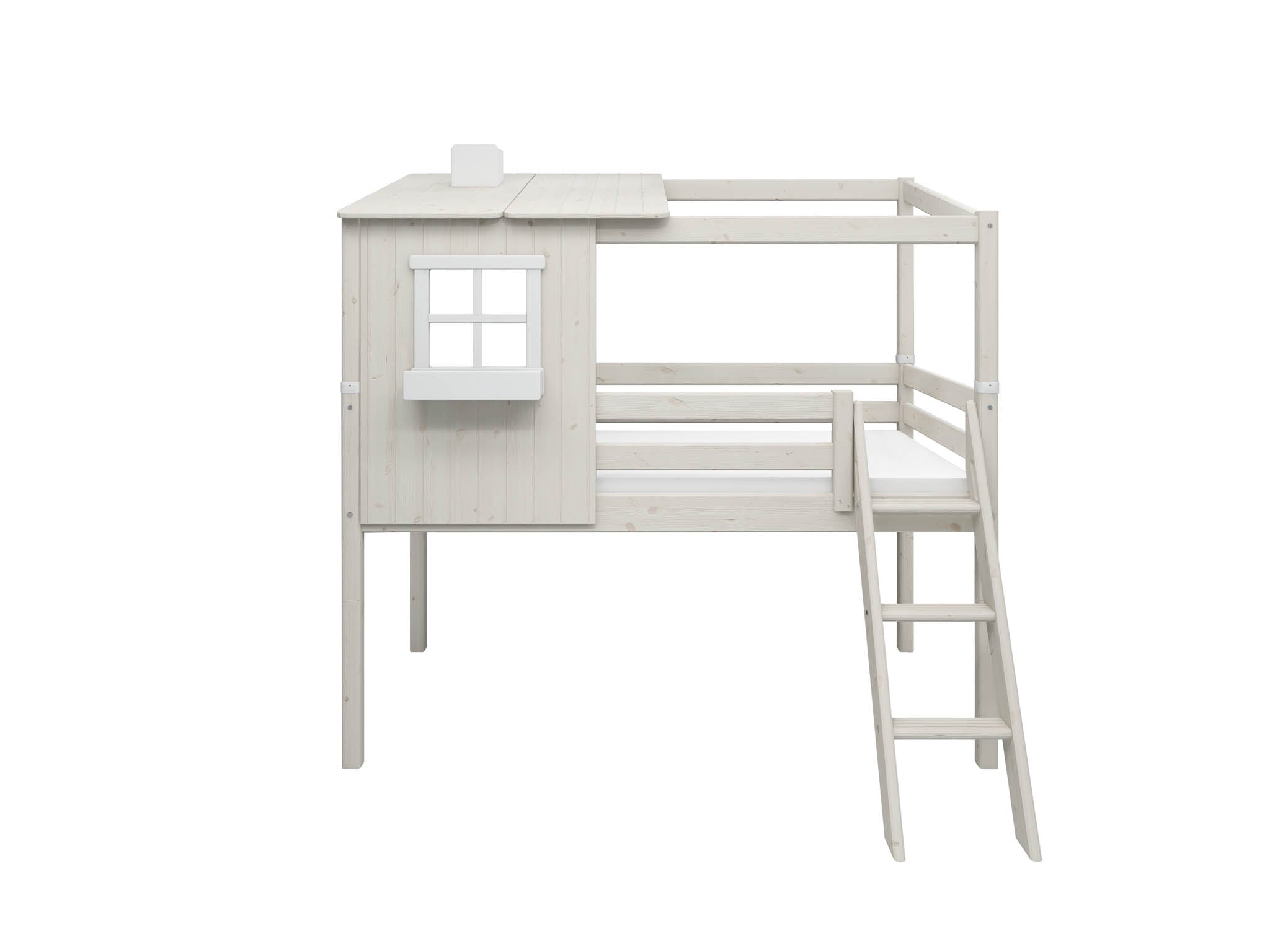 Hvid Flexa Halvhøj Seng Med Halvt Hus 210 206 149 White White Washed Pine - Flexa Senge  - 5706459090566