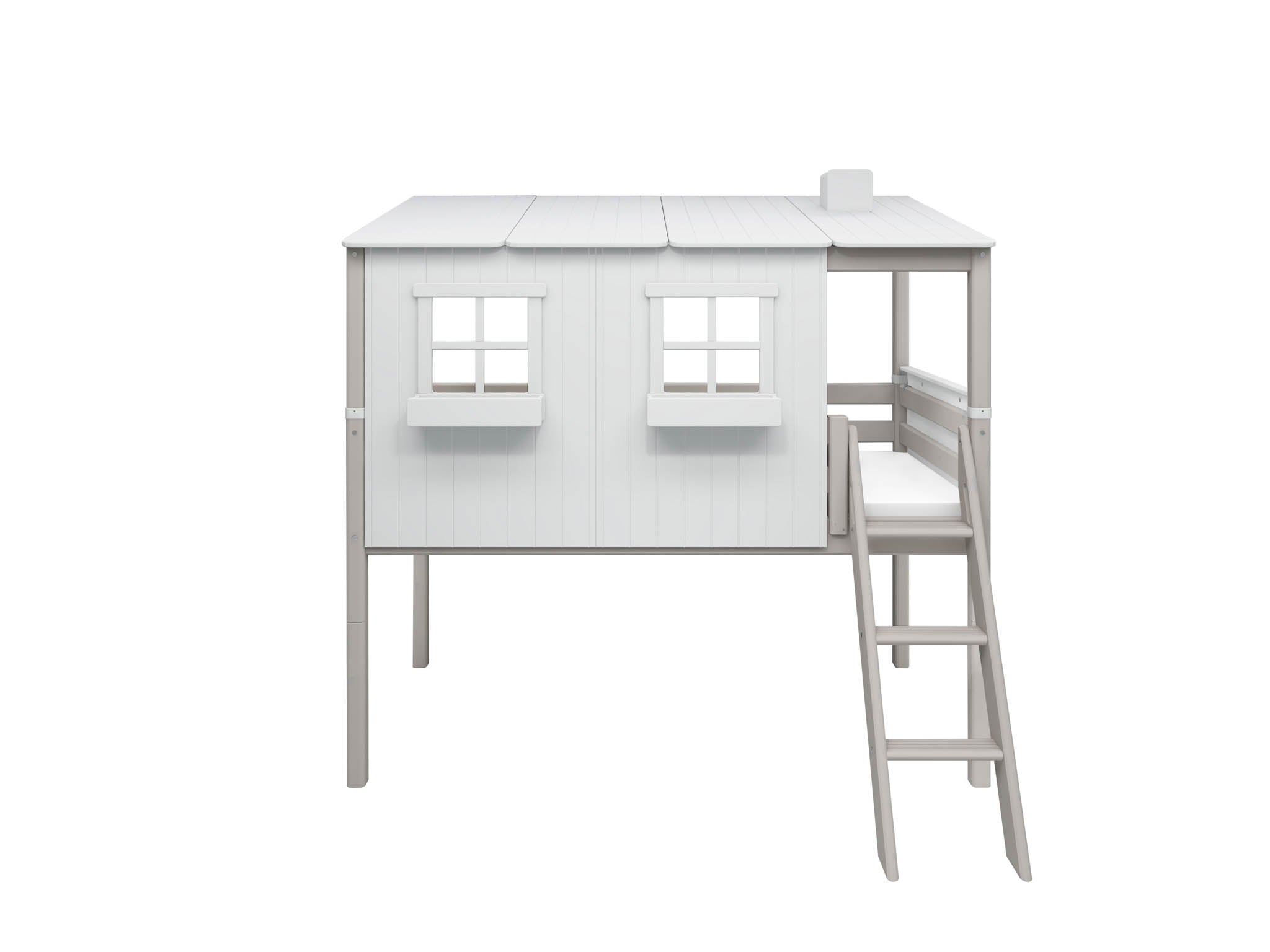Hvid Flexa Halvhøj Seng Med Hus 210 206 149 White Grey Washed Pine - Flexa Senge  - 5706459130088