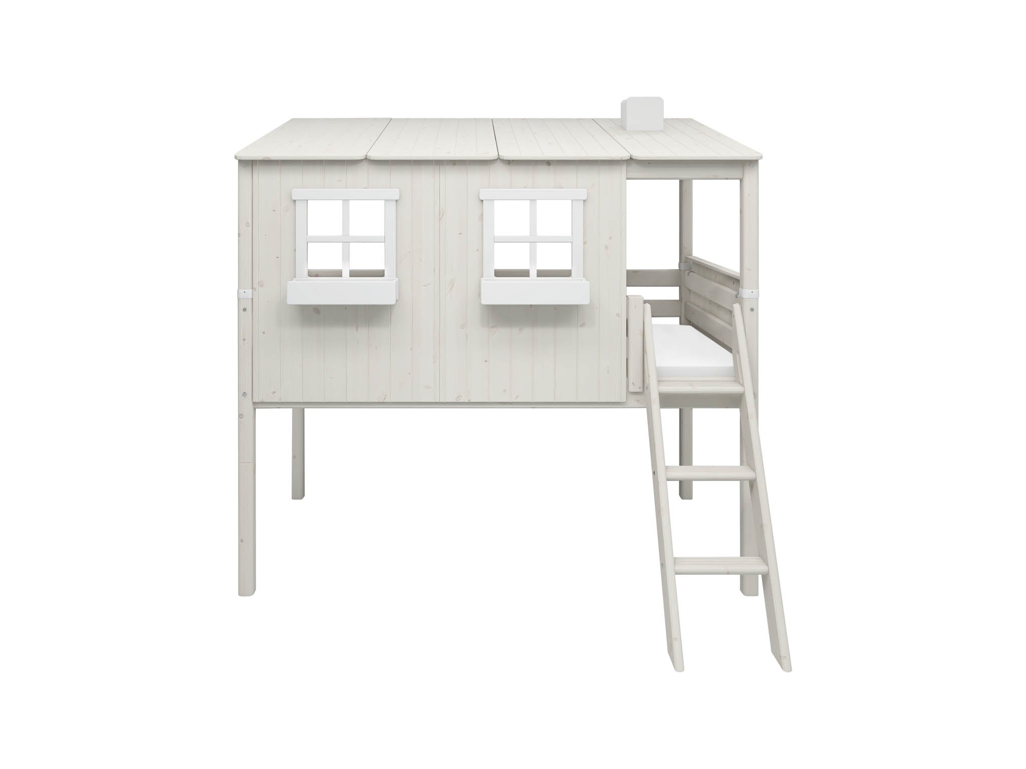 Hvid Flexa Halvhøj Seng Med Hus 210 206 149 White White Washed Pine - Flexa Senge  - 5706459090597